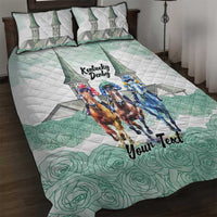 Kentucky Horse Racing Personalized Quilt Bed Set Churchill Downs Roses Pastel Green