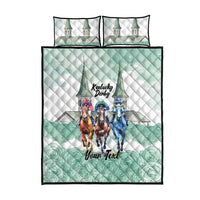 Kentucky Horse Racing Personalized Quilt Bed Set Churchill Downs Roses Pastel Green