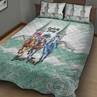 Kentucky Horse Racing Personalized Quilt Bed Set Churchill Downs Roses Pastel Green