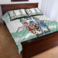 Kentucky Horse Racing Personalized Quilt Bed Set Churchill Downs Roses Pastel Green