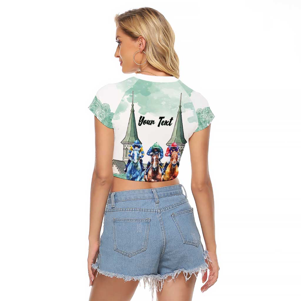 Kentucky Horse Racing Personalized Raglan Cropped T Shirt Churchill Downs Roses Pastel Green