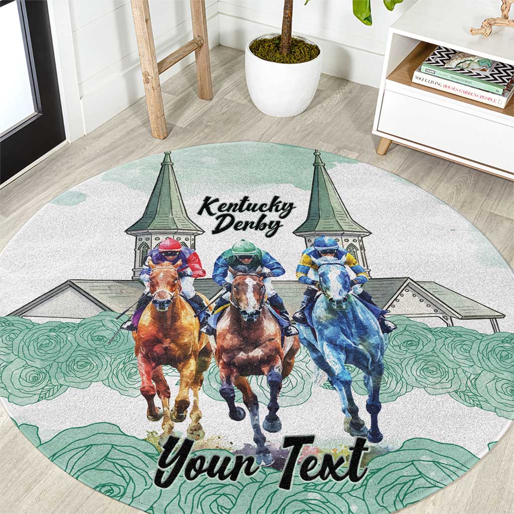 Kentucky Horse Racing Personalized Round Carpet Churchill Downs Roses Pastel Green