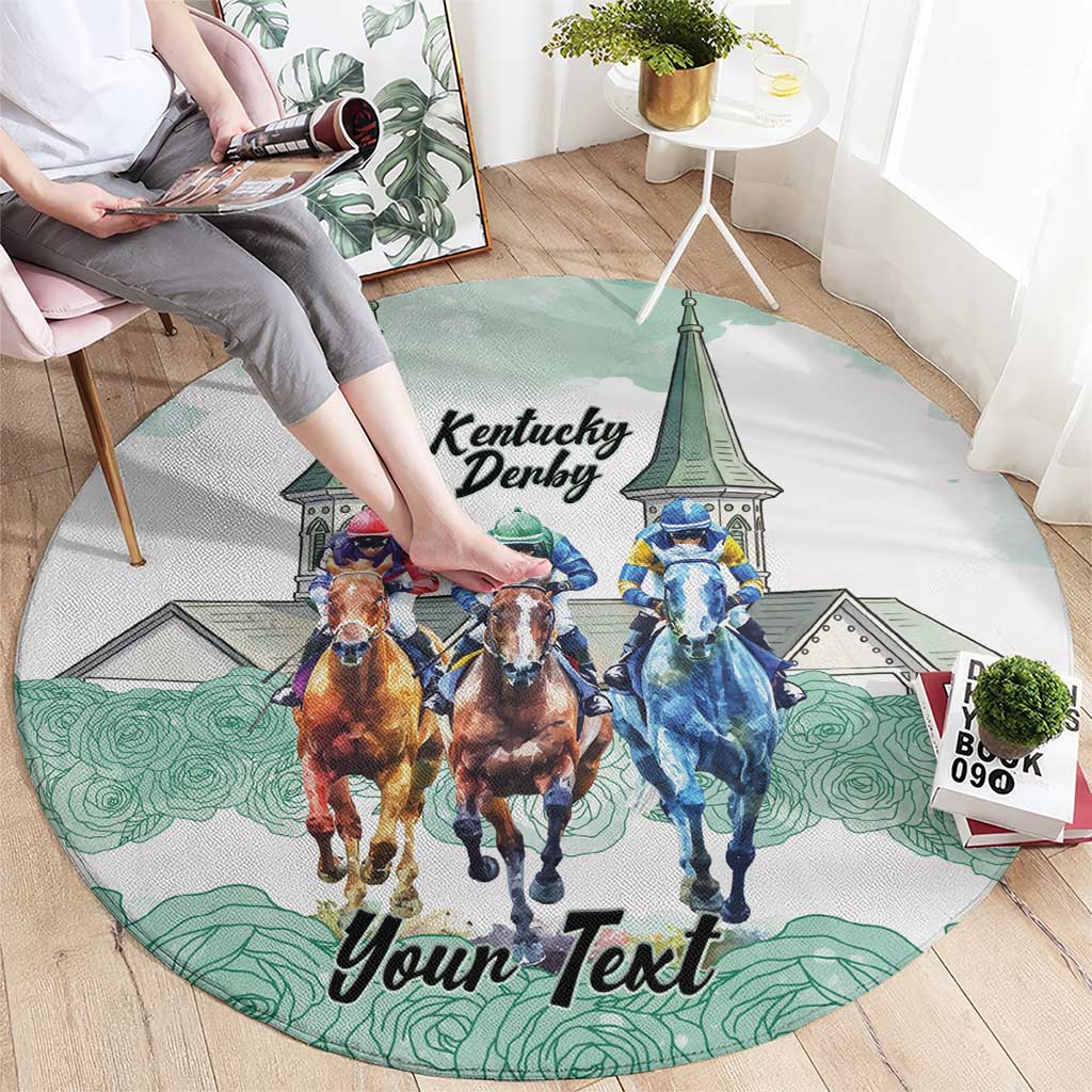 Kentucky Horse Racing Personalized Round Carpet Churchill Downs Roses Pastel Green