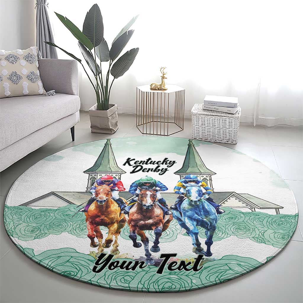 Kentucky Horse Racing Personalized Round Carpet Churchill Downs Roses Pastel Green