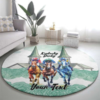 Kentucky Horse Racing Personalized Round Carpet Churchill Downs Roses Pastel Green