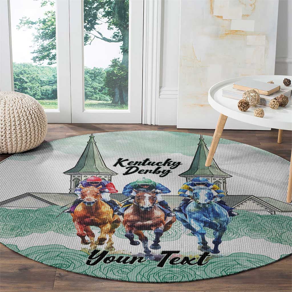 Kentucky Horse Racing Personalized Round Carpet Churchill Downs Roses Pastel Green
