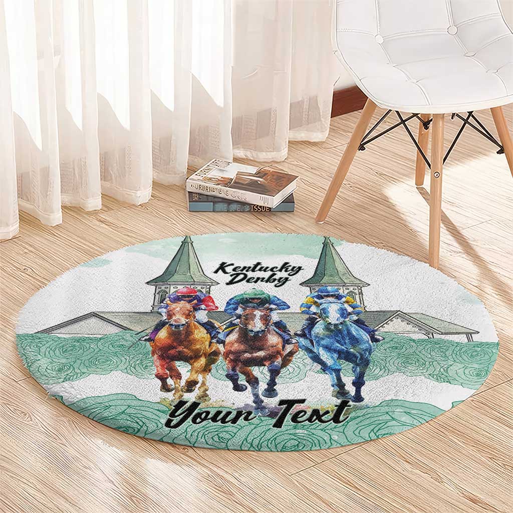 Kentucky Horse Racing Personalized Round Carpet Churchill Downs Roses Pastel Green