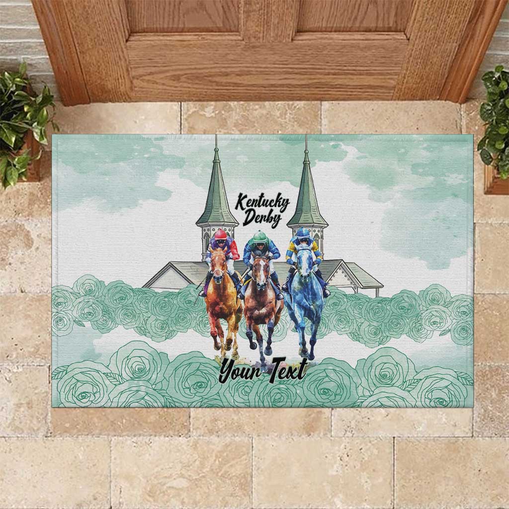 Kentucky Horse Racing Personalized Rubber Doormat Churchill Downs Roses Pastel Green