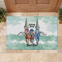 Kentucky Horse Racing Personalized Rubber Doormat Churchill Downs Roses Pastel Green
