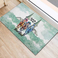 Kentucky Horse Racing Personalized Rubber Doormat Churchill Downs Roses Pastel Green