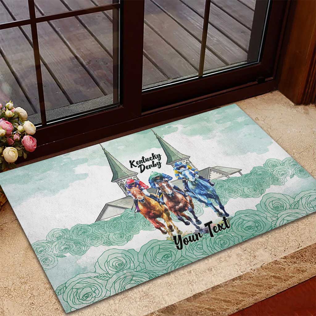 Kentucky Horse Racing Personalized Rubber Doormat Churchill Downs Roses Pastel Green