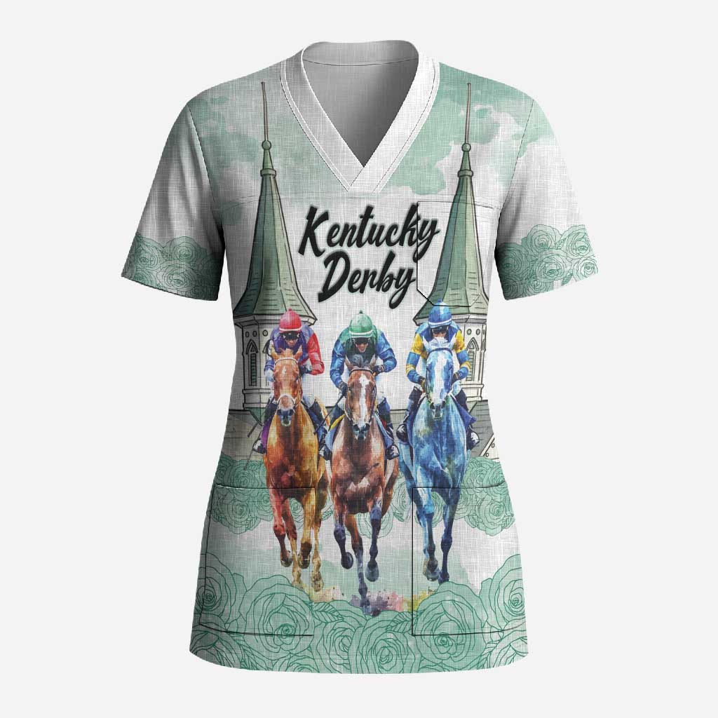 Kentucky Horse Racing Personalized Scrub Top Churchill Downs Roses Pastel Green