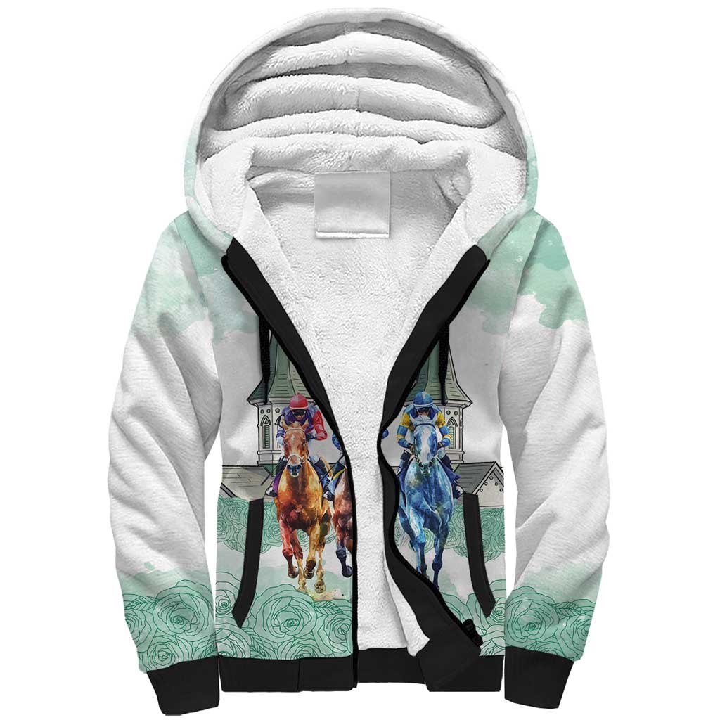 Kentucky Horse Racing Personalized Sherpa Hoodie Churchill Downs Roses Pastel Green