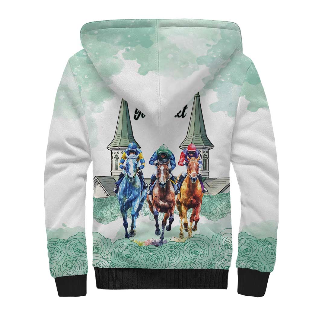 Kentucky Horse Racing Personalized Sherpa Hoodie Churchill Downs Roses Pastel Green