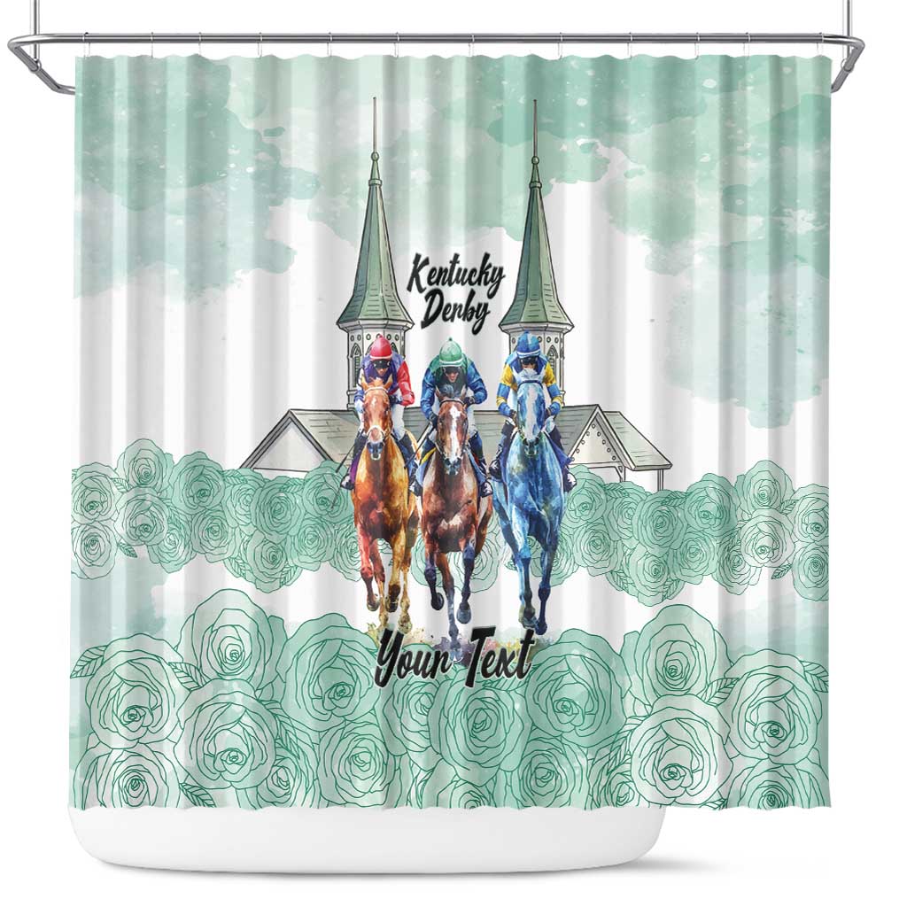 Kentucky Horse Racing Personalized Shower Curtain Churchill Downs Roses Pastel Green