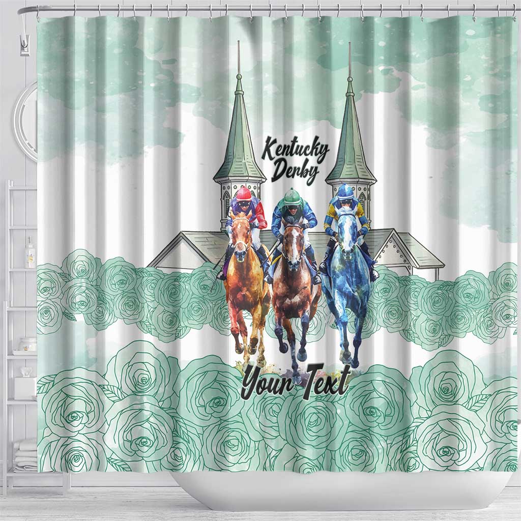 Kentucky Horse Racing Personalized Shower Curtain Churchill Downs Roses Pastel Green