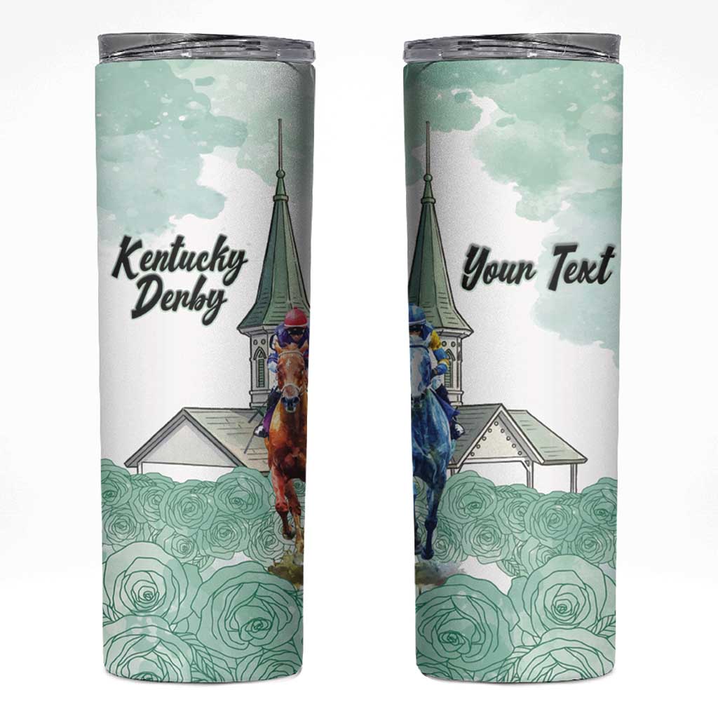 Kentucky Horse Racing Personalized Skinny Tumbler Churchill Downs Roses Pastel Green