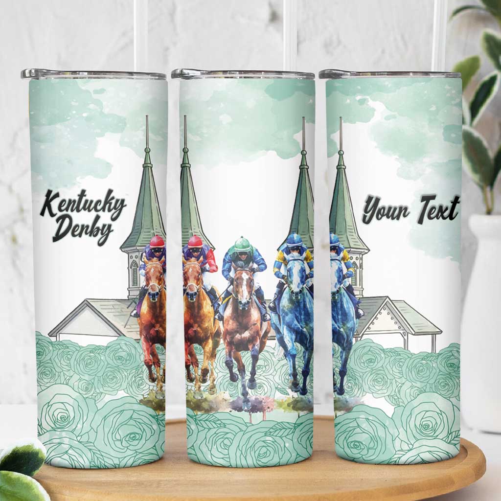 Kentucky Horse Racing Personalized Skinny Tumbler Churchill Downs Roses Pastel Green