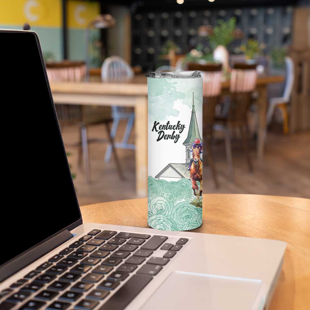 Kentucky Horse Racing Personalized Skinny Tumbler Churchill Downs Roses Pastel Green
