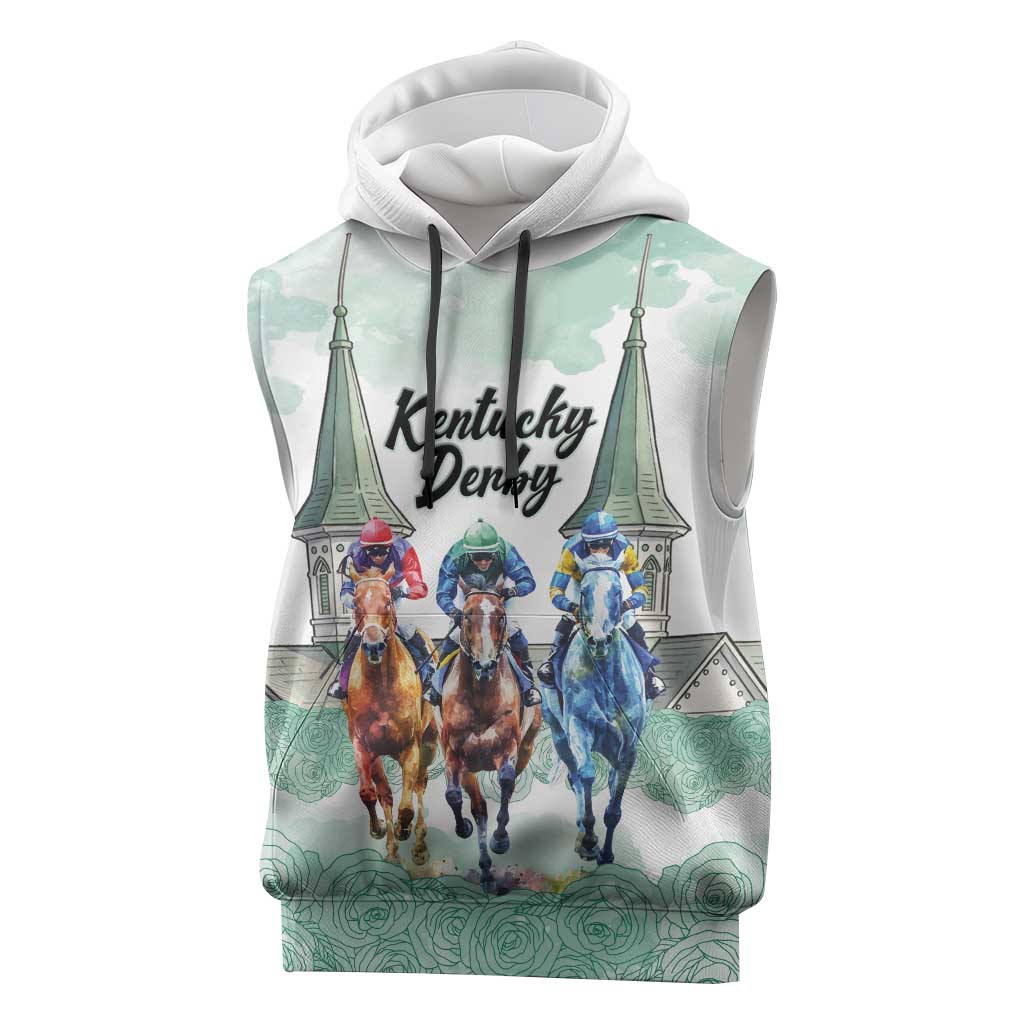 Kentucky Horse Racing Personalized Sleeveless Hoodie Churchill Downs Roses Pastel Green