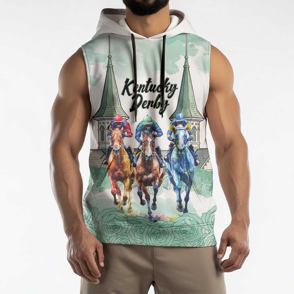 Kentucky Horse Racing Personalized Sleeveless Hoodie Churchill Downs Roses Pastel Green