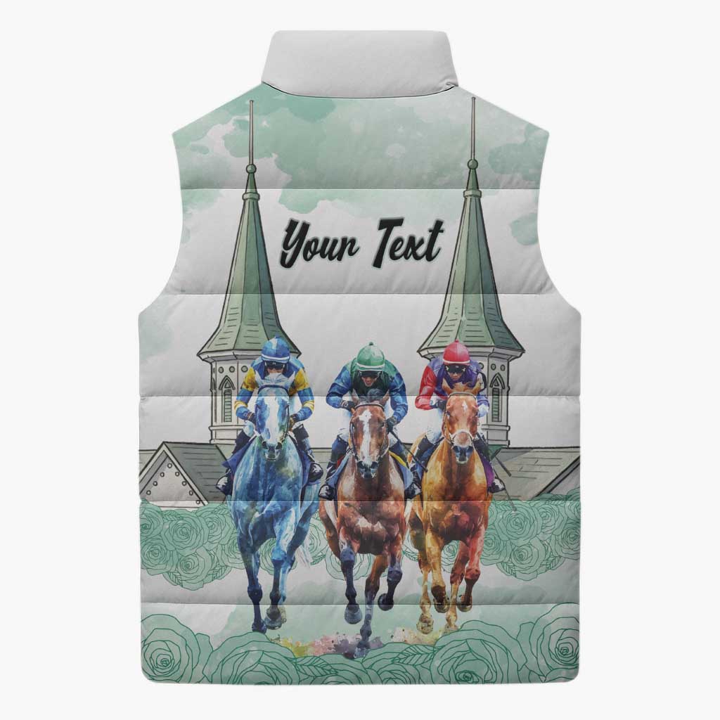 Kentucky Horse Racing Personalized Sleeveless Puffer Jacket Churchill Downs Roses Pastel Green
