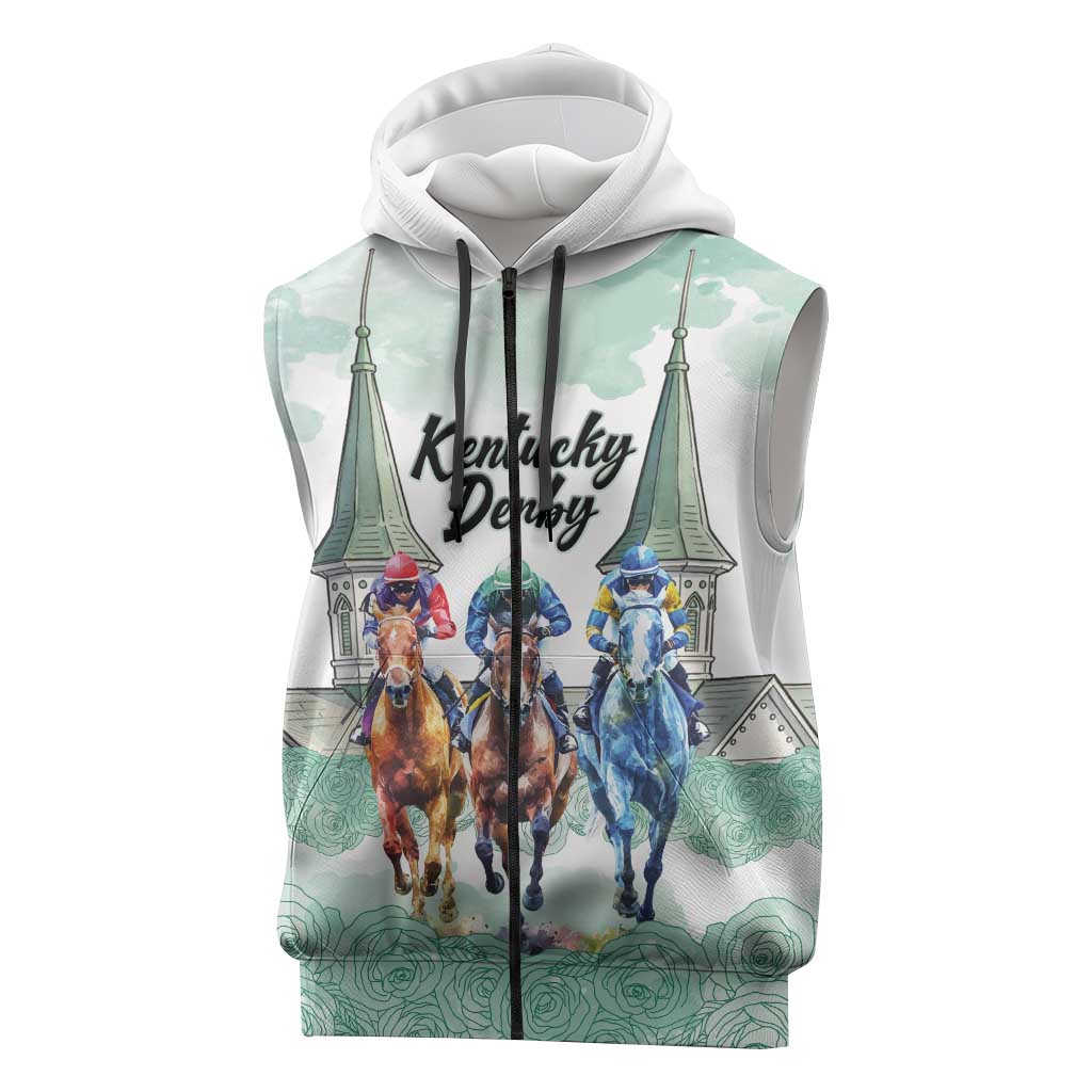 Kentucky Horse Racing Personalized Sleeveless Zip Hoodie Churchill Downs Roses Pastel Green