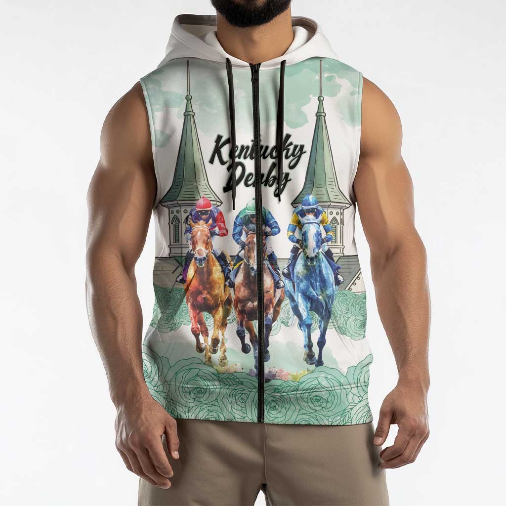 Kentucky Horse Racing Personalized Sleeveless Zip Hoodie Churchill Downs Roses Pastel Green