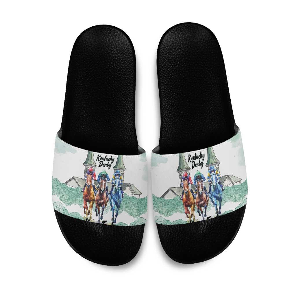 Kentucky Horse Racing Personalized Slide Sandals Churchill Downs Roses Pastel Green