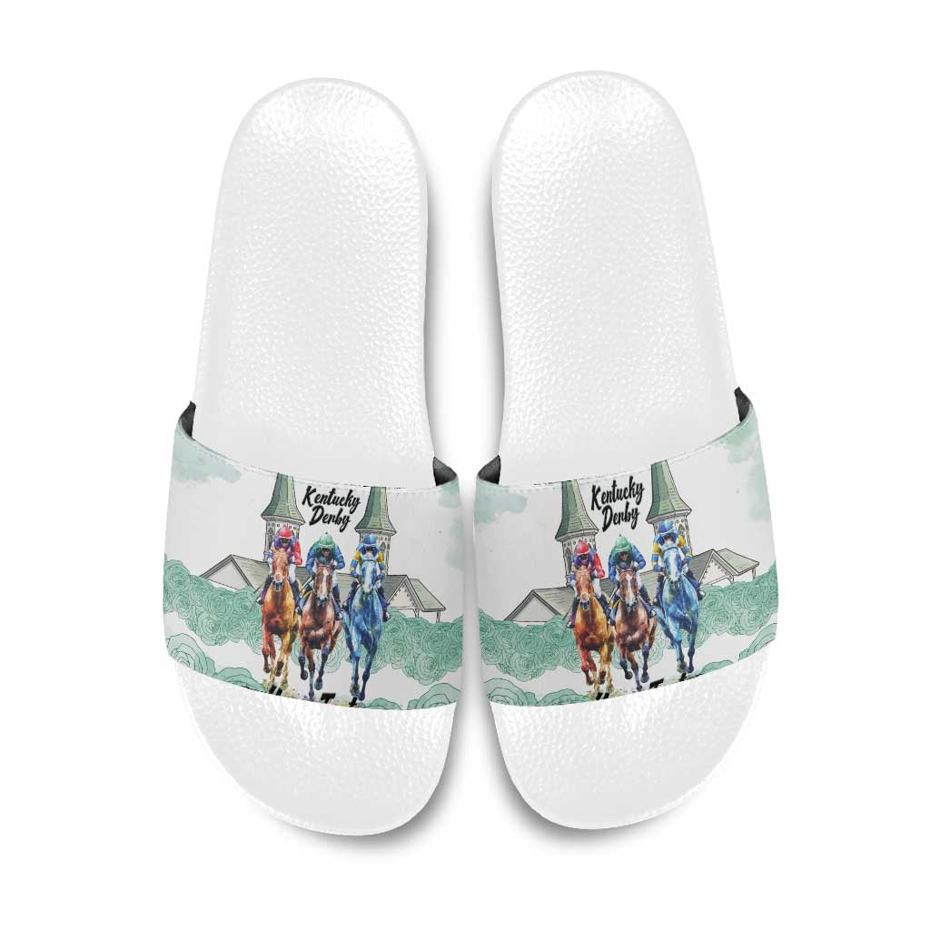 Kentucky Horse Racing Personalized Slide Sandals Churchill Downs Roses Pastel Green