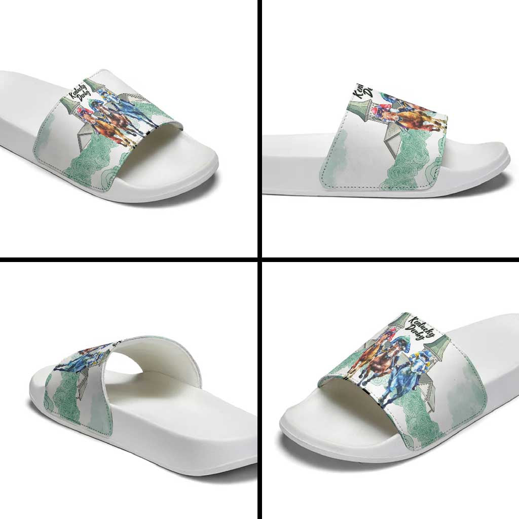Kentucky Horse Racing Personalized Slide Sandals Churchill Downs Roses Pastel Green
