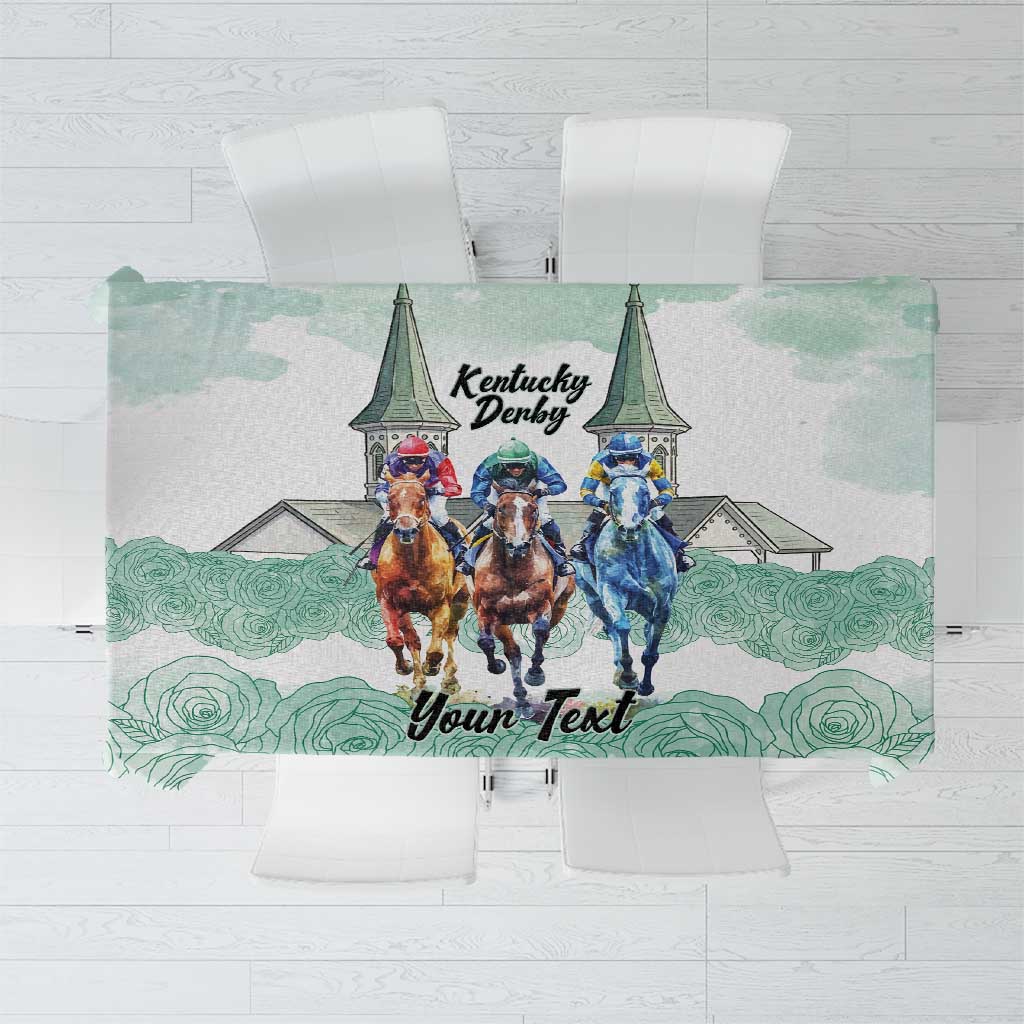 Kentucky Horse Racing Personalized Tablecloth Churchill Downs Roses Pastel Green