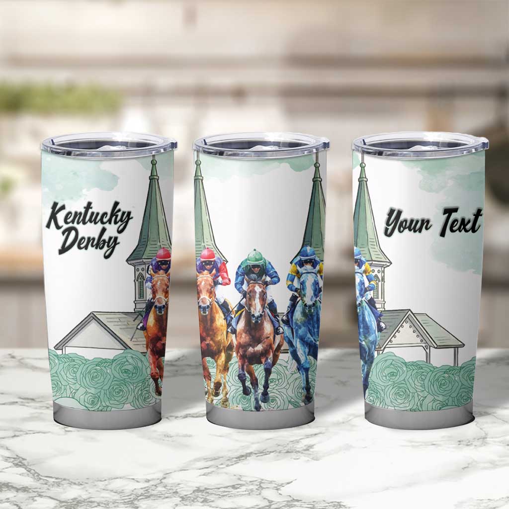Kentucky Horse Racing Personalized Tumbler Cup Churchill Downs Roses Pastel Green