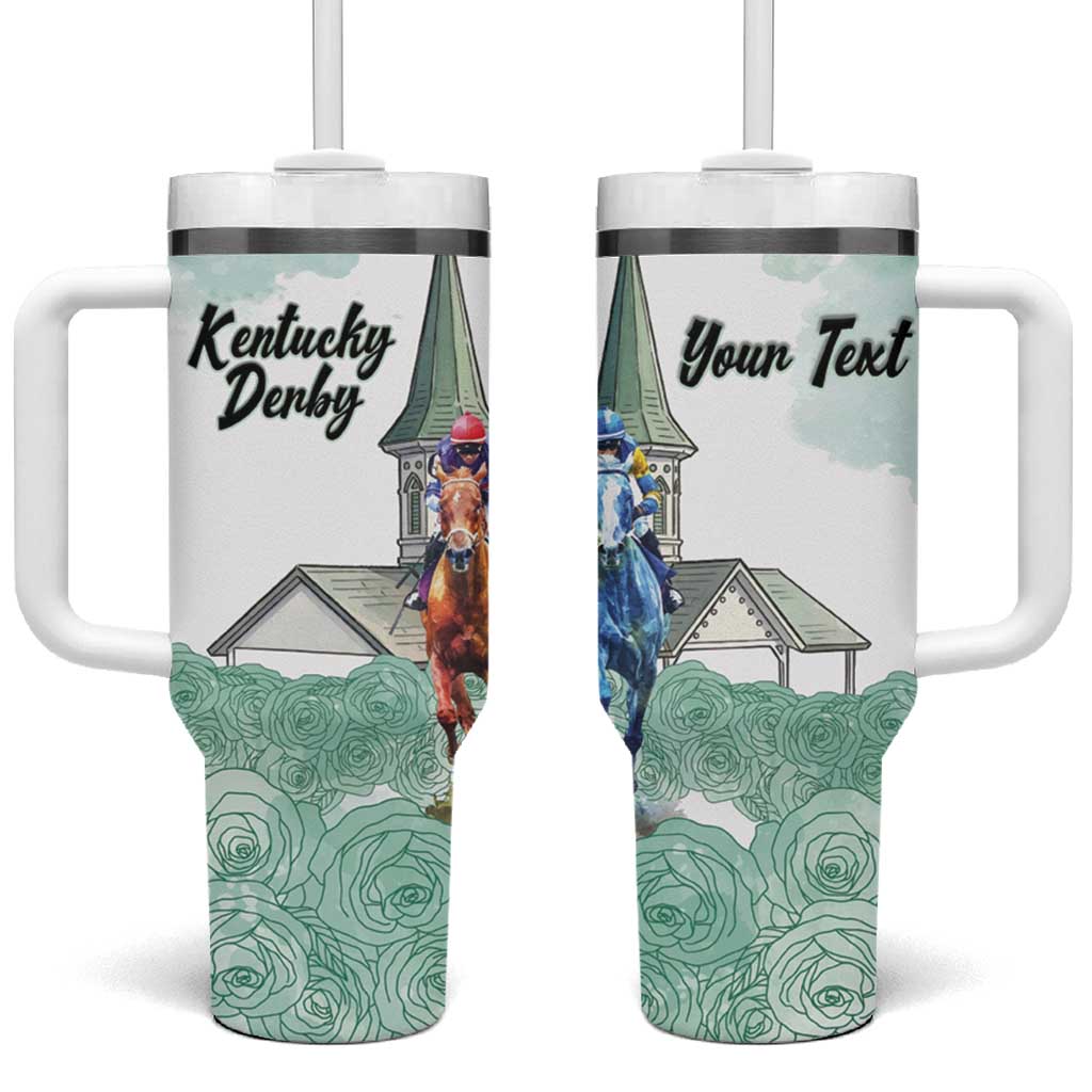 Kentucky Horse Racing Personalized Tumbler With Handle Churchill Downs Roses Pastel Green