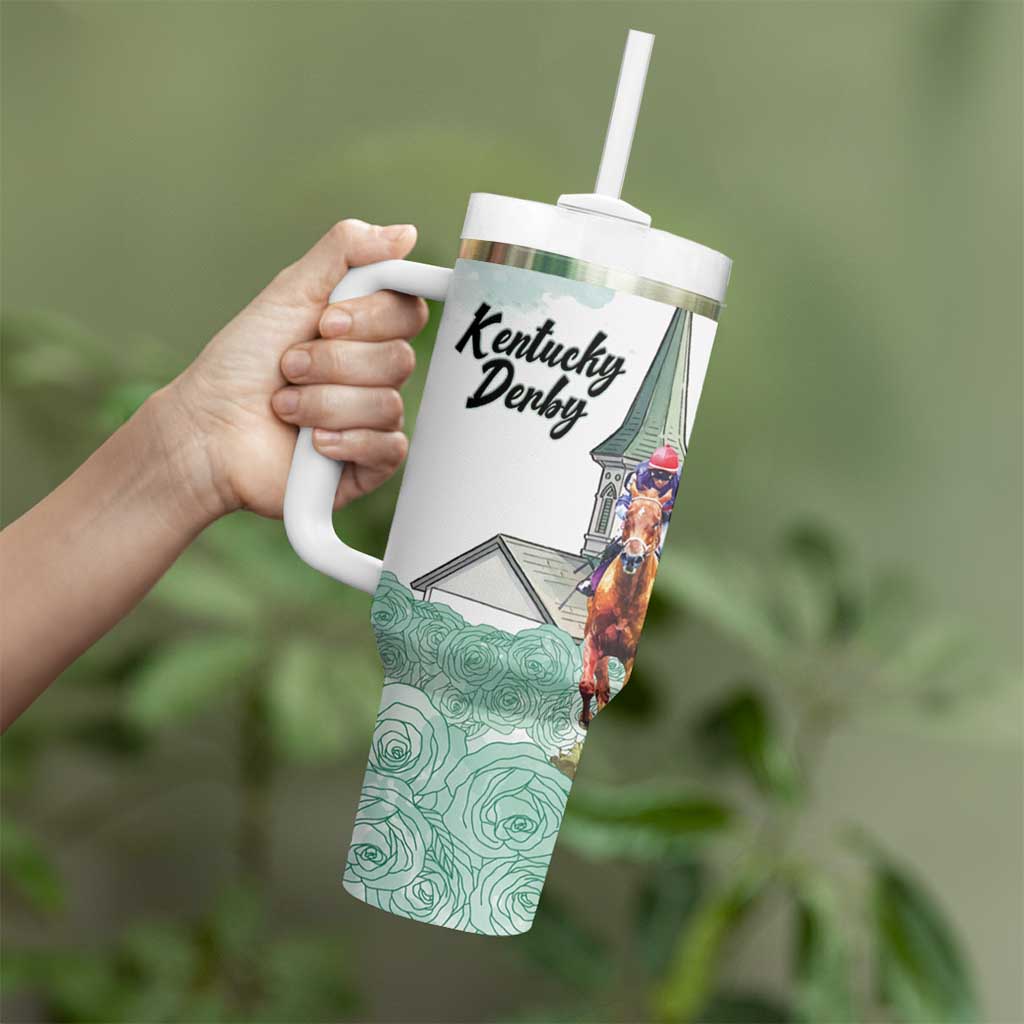 Kentucky Horse Racing Personalized Tumbler With Handle Churchill Downs Roses Pastel Green