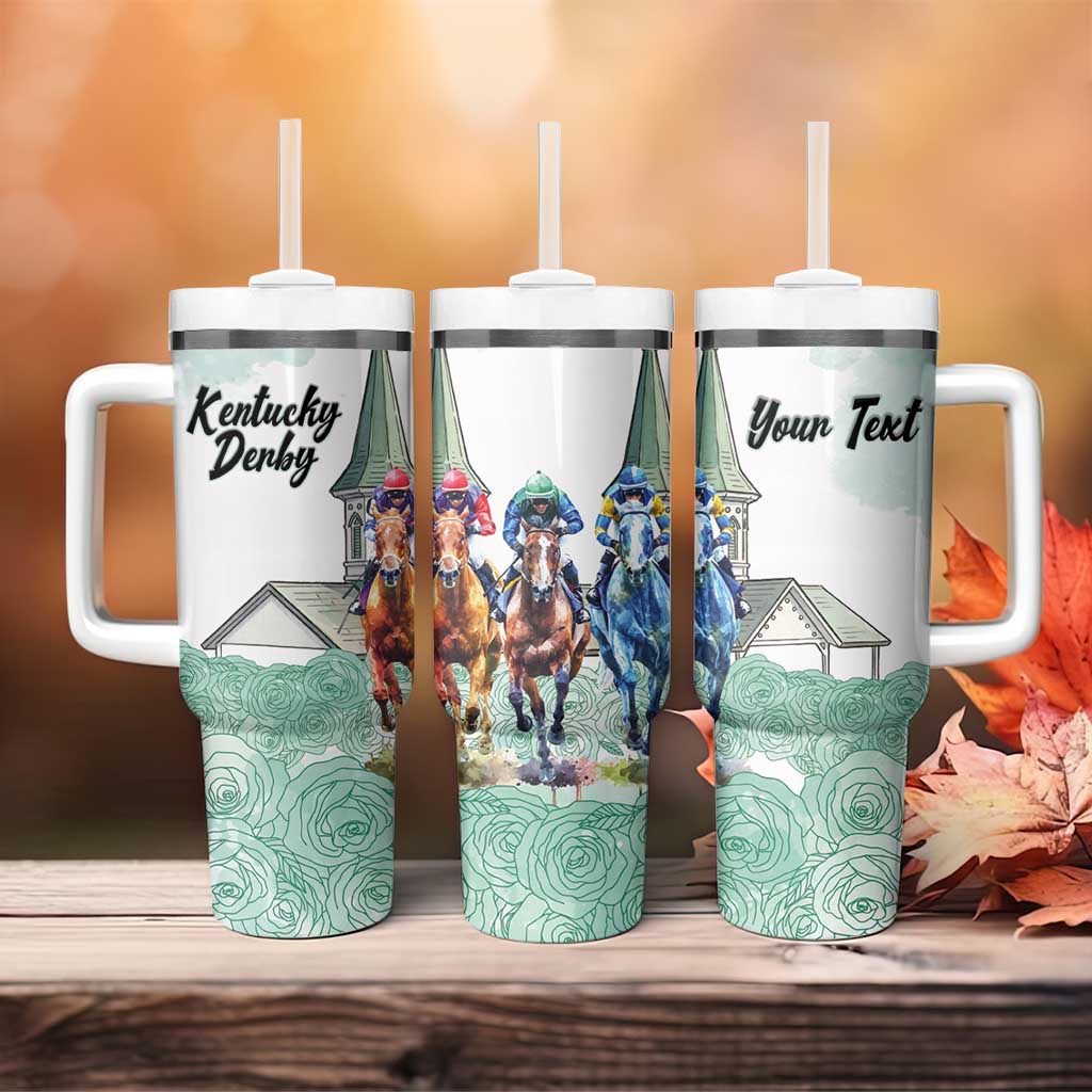 Kentucky Horse Racing Personalized Tumbler With Handle Churchill Downs Roses Pastel Green