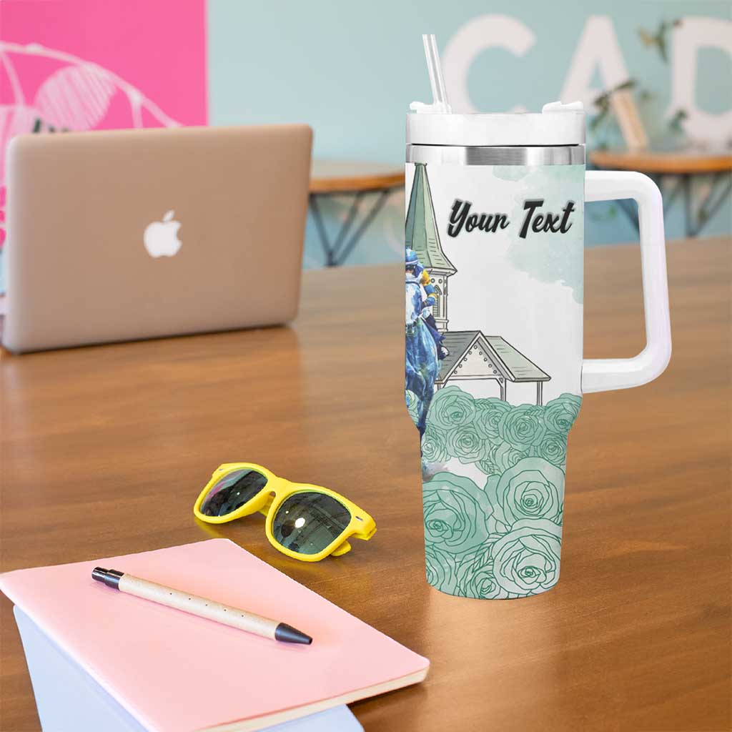 Kentucky Horse Racing Personalized Tumbler With Handle Churchill Downs Roses Pastel Green