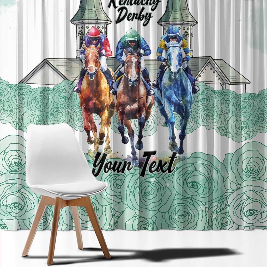 Kentucky Horse Racing Personalized Window Curtain Churchill Downs Roses Pastel Green