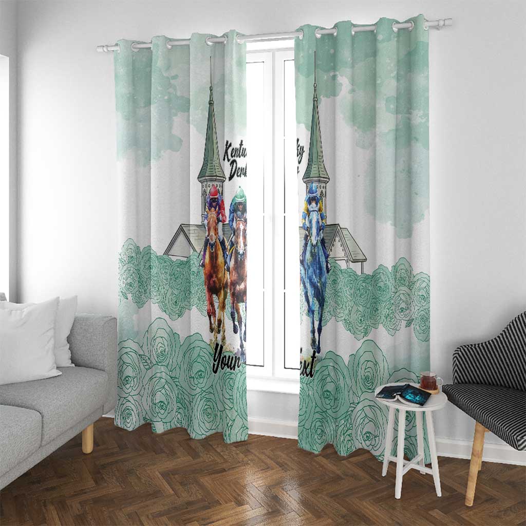 Kentucky Horse Racing Personalized Window Curtain Churchill Downs Roses Pastel Green