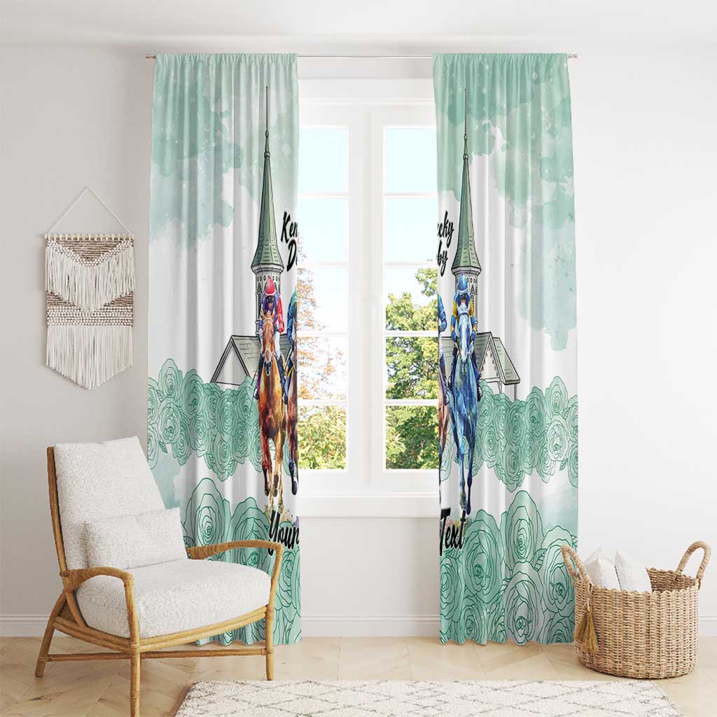 Kentucky Horse Racing Personalized Window Curtain Churchill Downs Roses Pastel Green