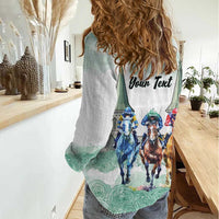 Kentucky Horse Racing Personalized Women Casual Shirt Churchill Downs Roses Pastel Green