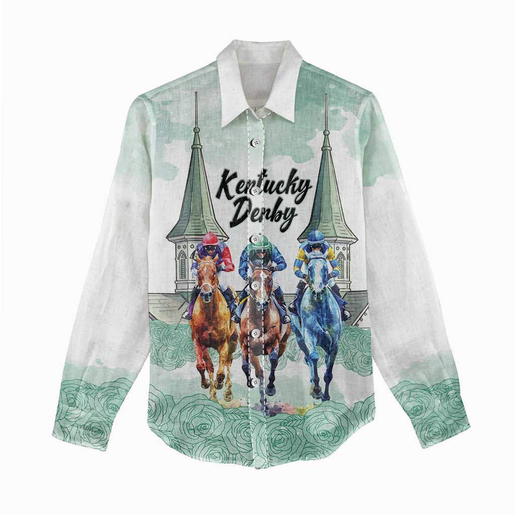 Kentucky Horse Racing Personalized Women Casual Shirt Churchill Downs Roses Pastel Green
