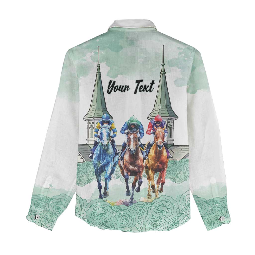 Kentucky Horse Racing Personalized Women Casual Shirt Churchill Downs Roses Pastel Green