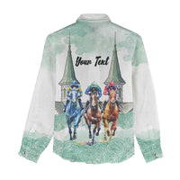 Kentucky Horse Racing Personalized Women Casual Shirt Churchill Downs Roses Pastel Green