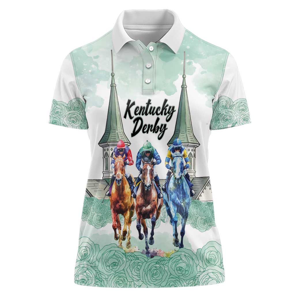 Kentucky Horse Racing Personalized Women Polo Shirt Churchill Downs Roses Pastel Green