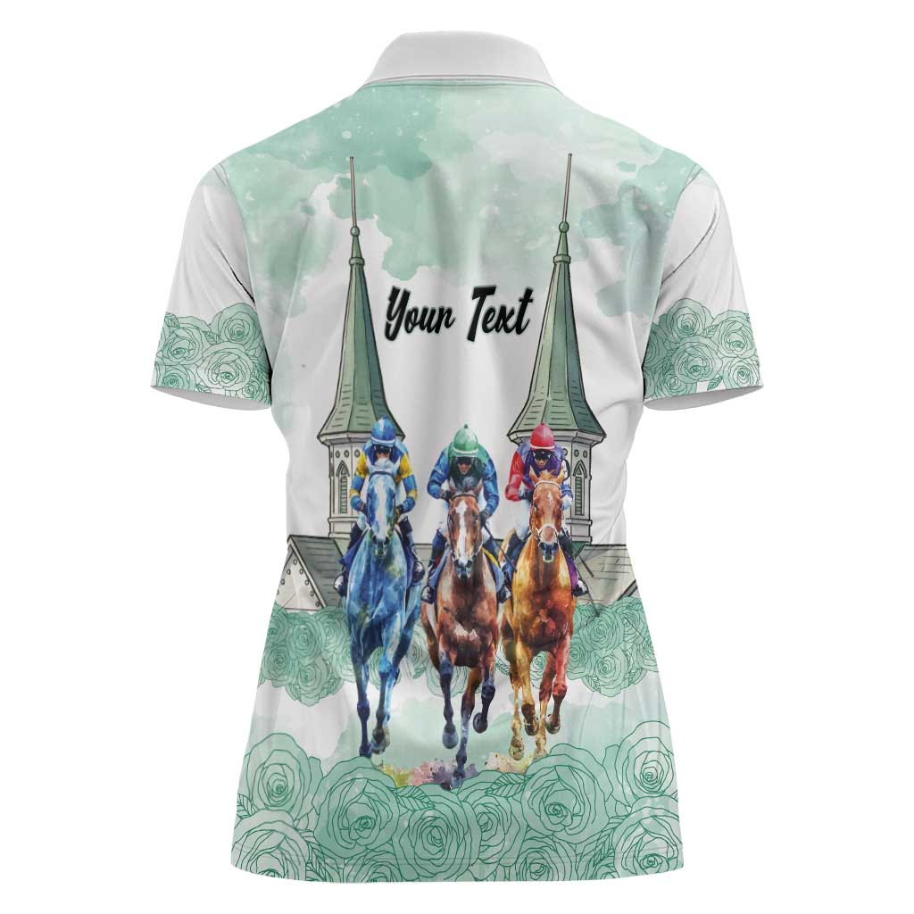 Kentucky Horse Racing Personalized Women Polo Shirt Churchill Downs Roses Pastel Green