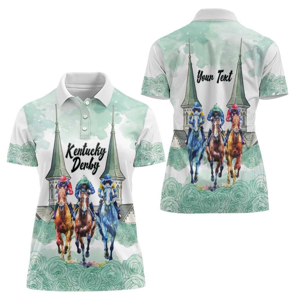 Kentucky Horse Racing Personalized Women Polo Shirt Churchill Downs Roses Pastel Green
