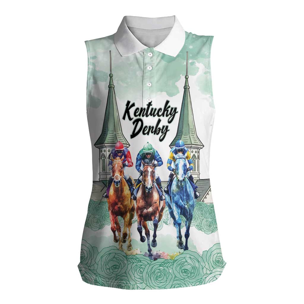Kentucky Horse Racing Personalized Women Sleeveless Polo Shirt Churchill Downs Roses Pastel Green