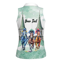 Kentucky Horse Racing Personalized Women Sleeveless Polo Shirt Churchill Downs Roses Pastel Green