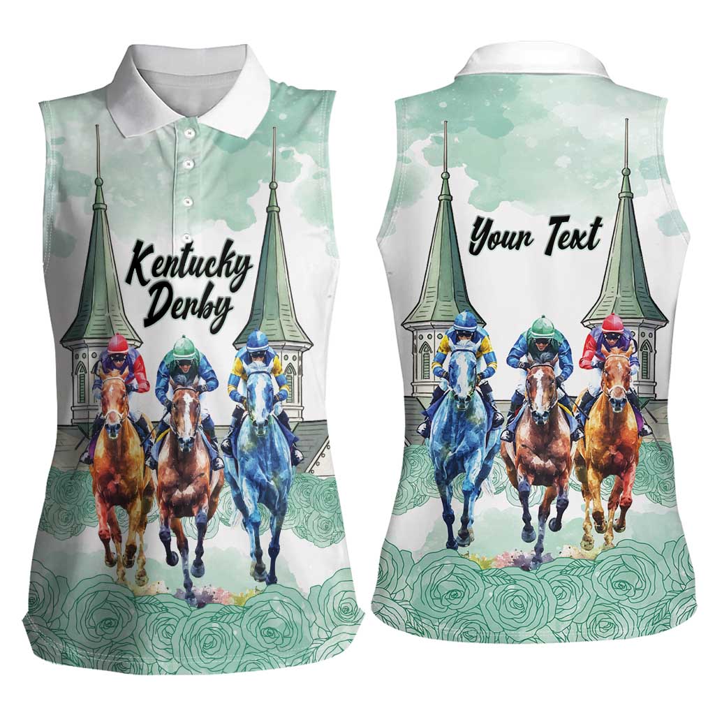 Kentucky Horse Racing Personalized Women Sleeveless Polo Shirt Churchill Downs Roses Pastel Green